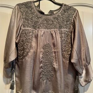 Chic Gray Blouse with Intricate Embroidery